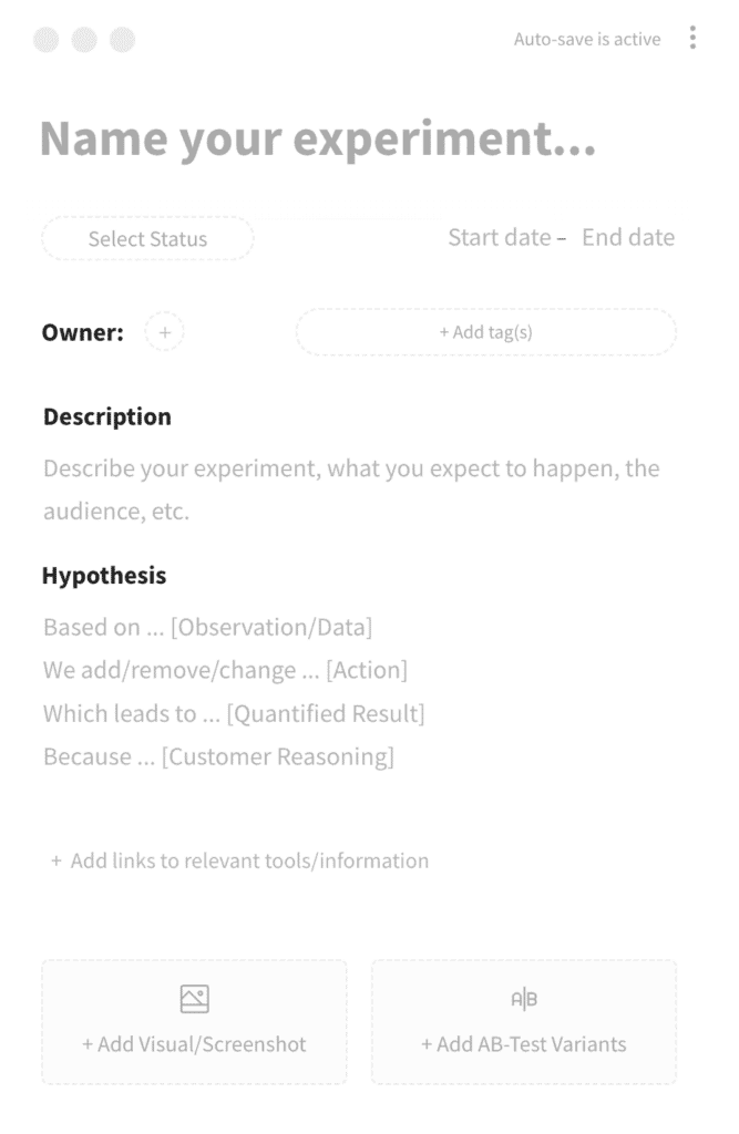 Framework How To Document Growth Experiment including Hypothesis, screenshots and template