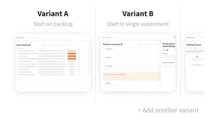 How to document Growth Hacking AB Test Variants template