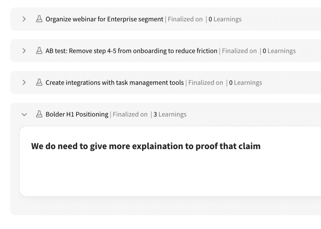 knowledge base of all growth experiments learnings