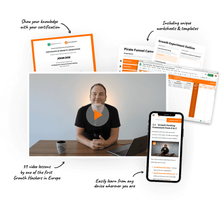 Growth Hacking Course - video lessons, worksheets, templates and certification