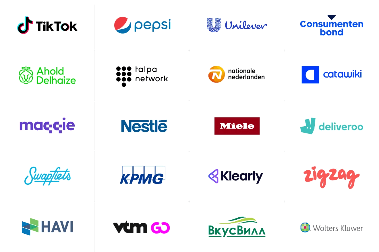 Client logos including TikTok, Pepsi, Unilever, KPMG, and more