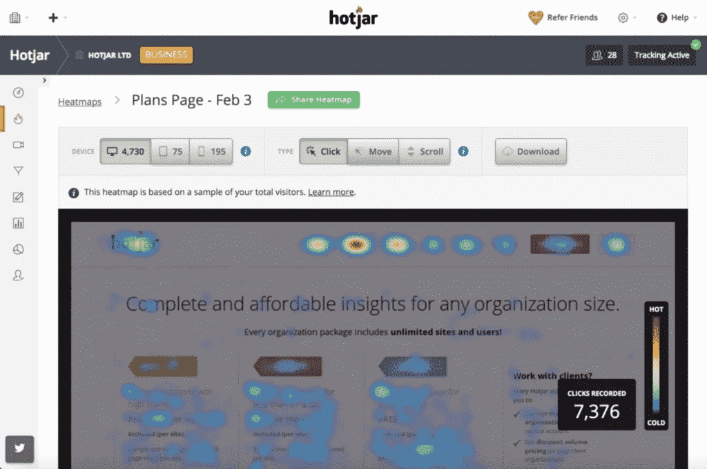 Hotjar - tool for heatmaps and recordings