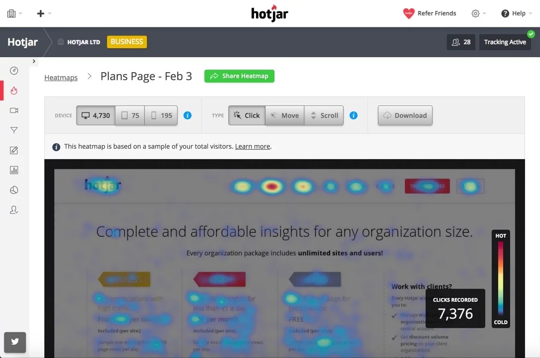 Hotjar - tool voor heatmaps en recordings