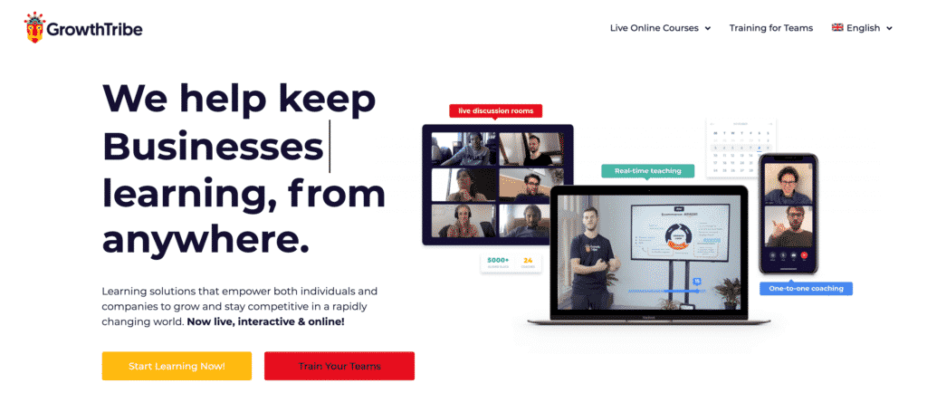 Screenshot website Growth Tribe Academy online growth hacking courses 2020 redesign