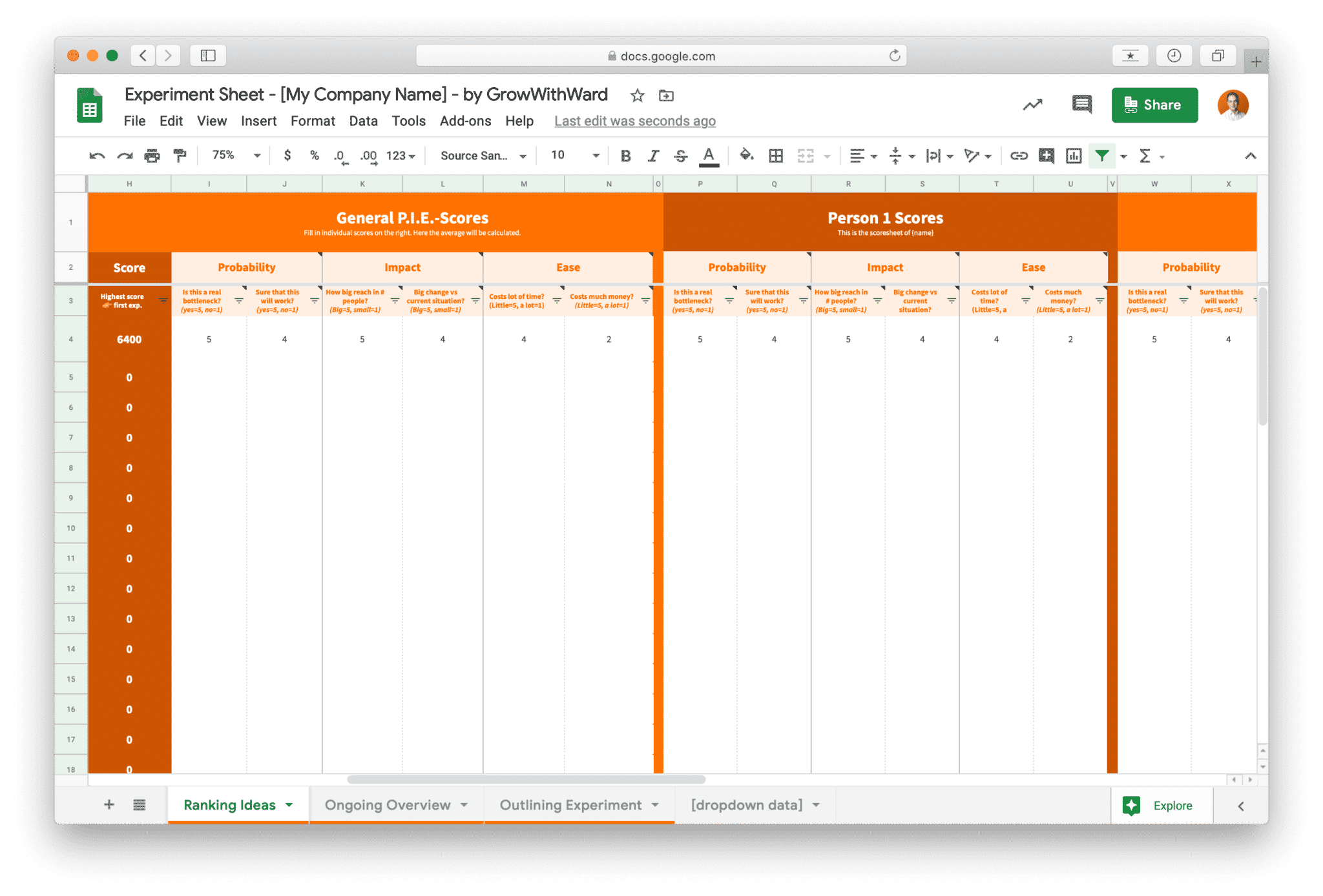 Growth Experiment Sheet™️ | Free Download by Grow with Ward